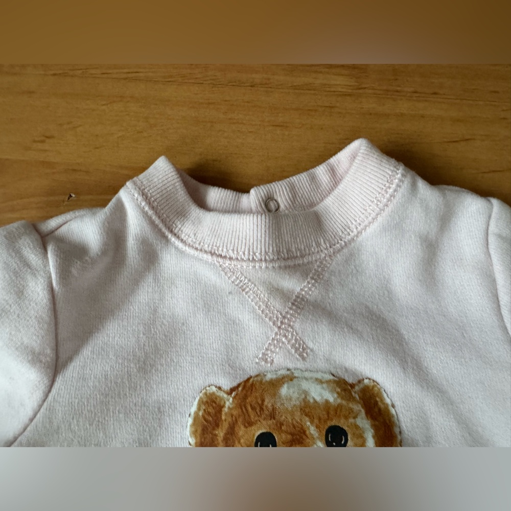 Ralph Lauren Baby Girl Pink Polo Teddy Bear Cotton Fleece Coverall Romper 9 Mo - Picture 6 of 16